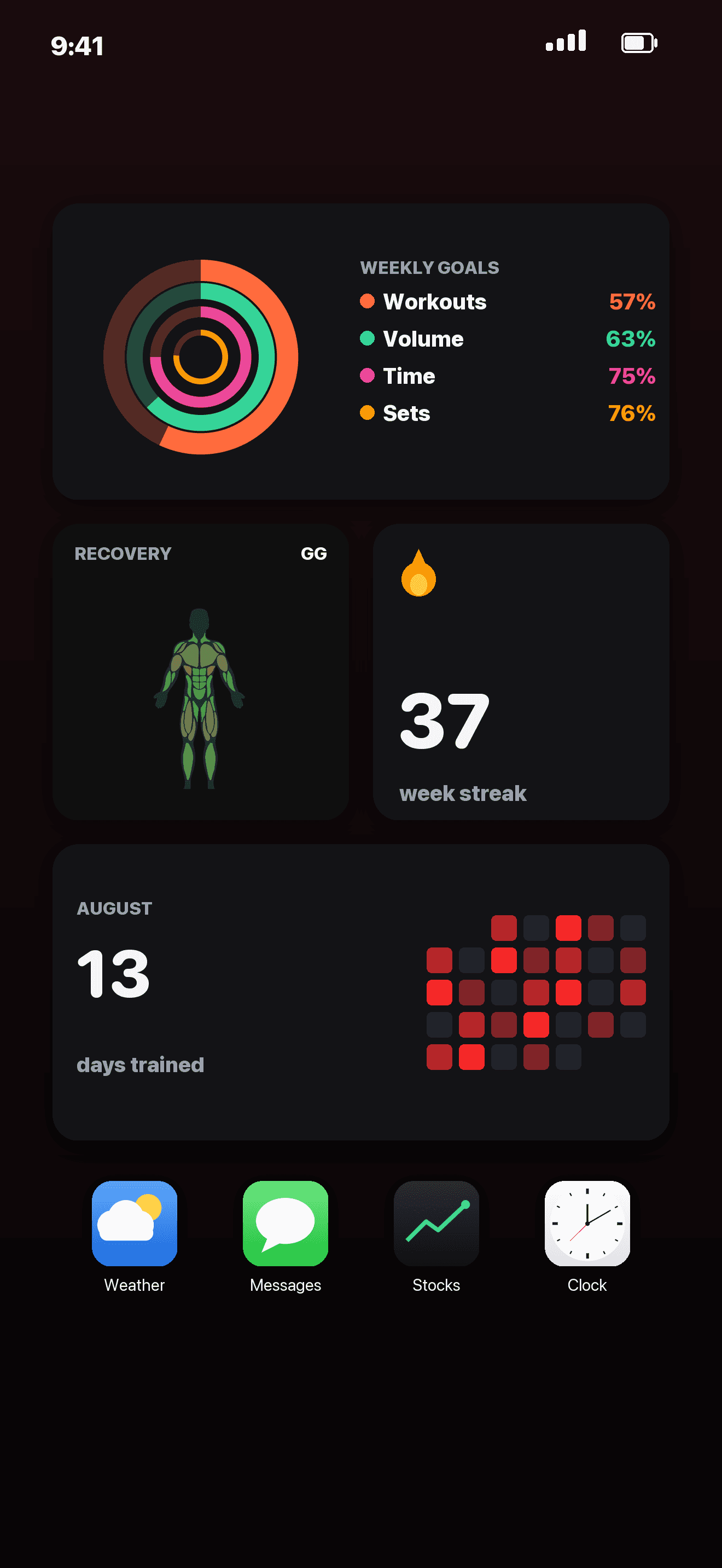 Training widgets screen